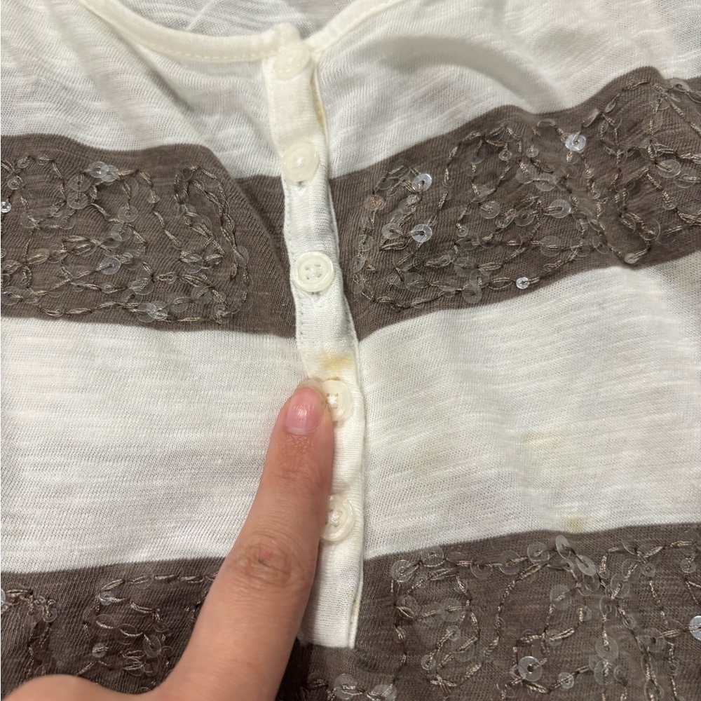 Old Navy Cream and Brown Striped Sequin Top